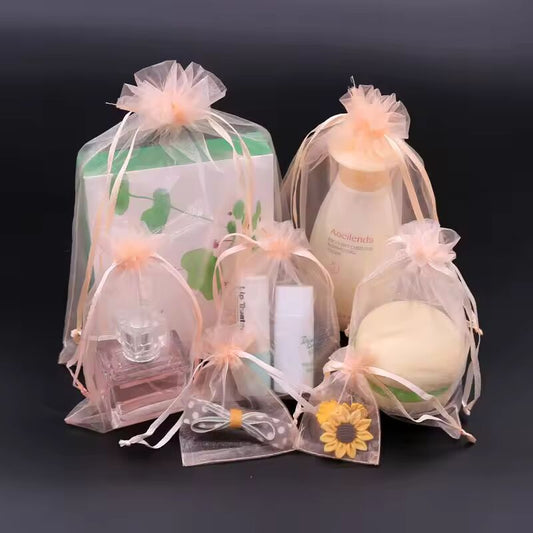 10/50pcs 7*9 9*12 10*15cm Colorful Jewelry Packaging Bag Small Organza Bags Gift Storage Wedding Drawstring Pouches Wholesales